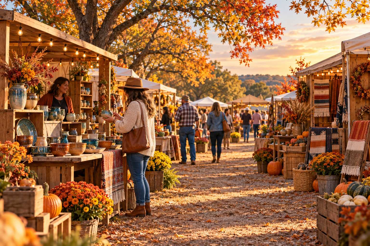 Illustration of a fall craft market, not a photograph of this event