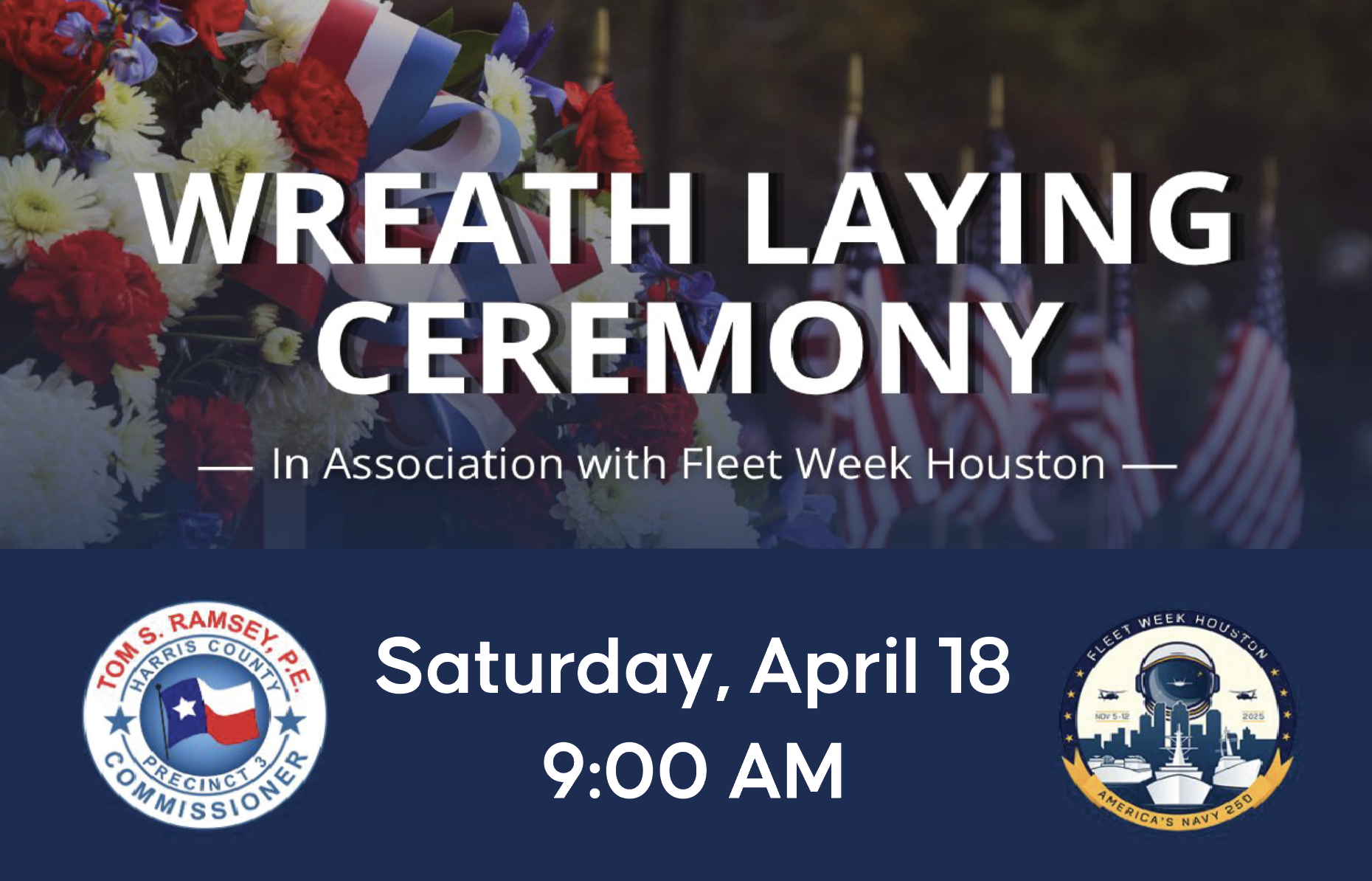Wreath Laying Ceremony in Harris County Precinct 3 to Honor Fallen Heroes During Fleet Week Houston