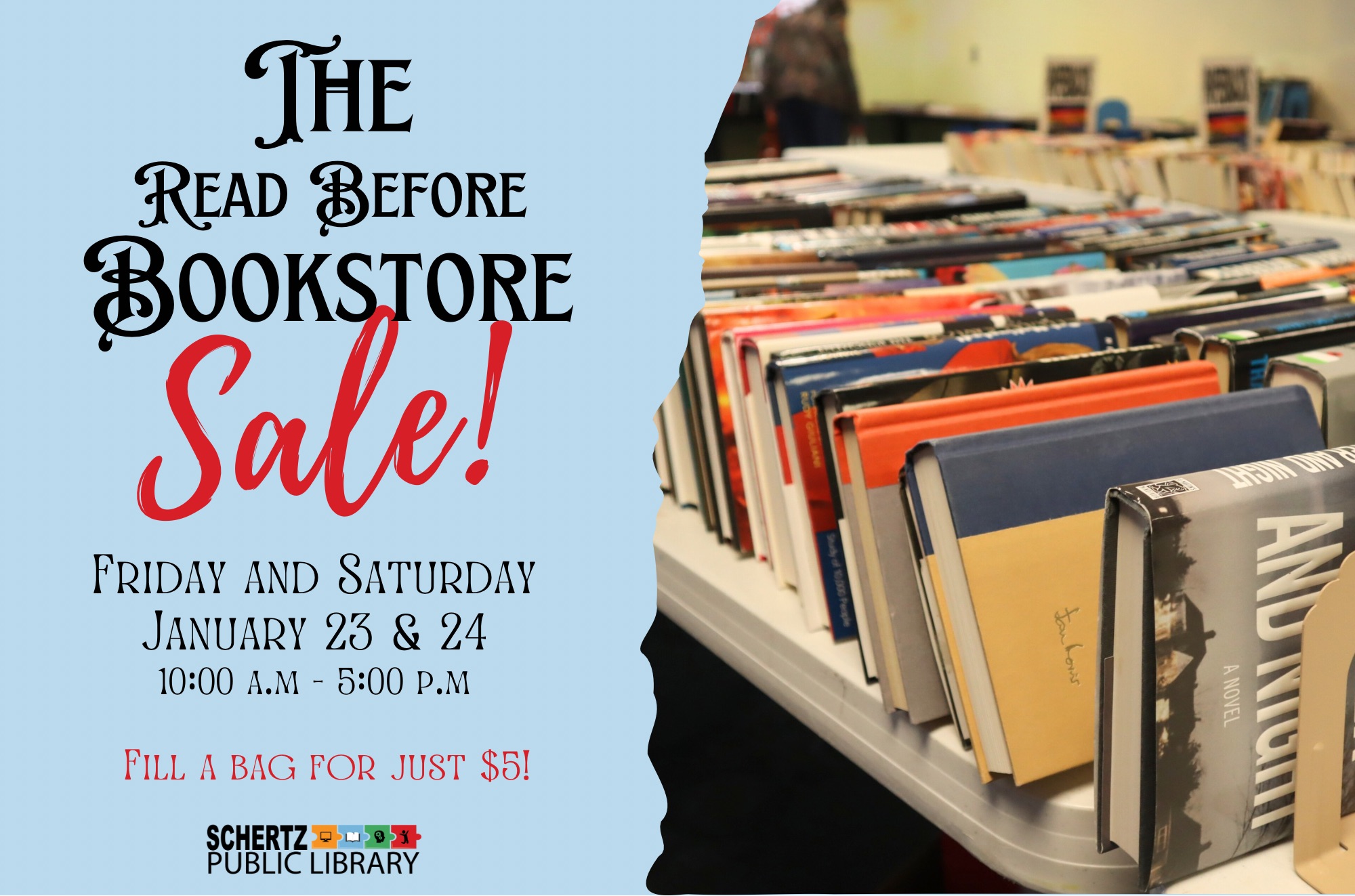Fill a Bag for $5 at the Read Before Bookstore Book Sale at Schertz Public Library This Weekend