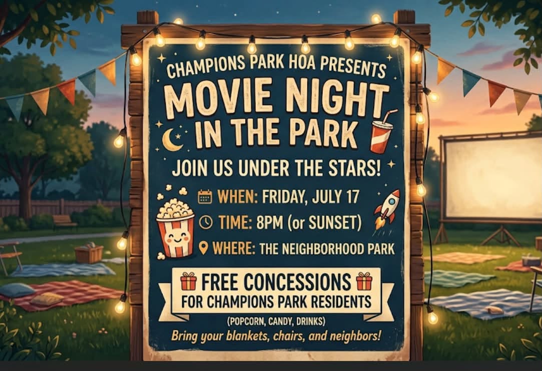 Champions Park Movie Night in the Park Brings Neighbors Together Under the Stars July 17