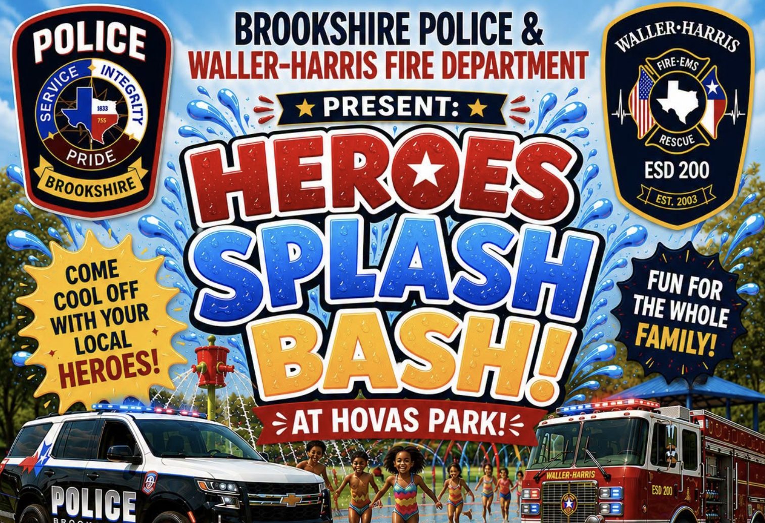 REMINDER: Brookshire’s Heroes Splash Bash Brings Police, Firefighters and Family Fun to Hovas Park