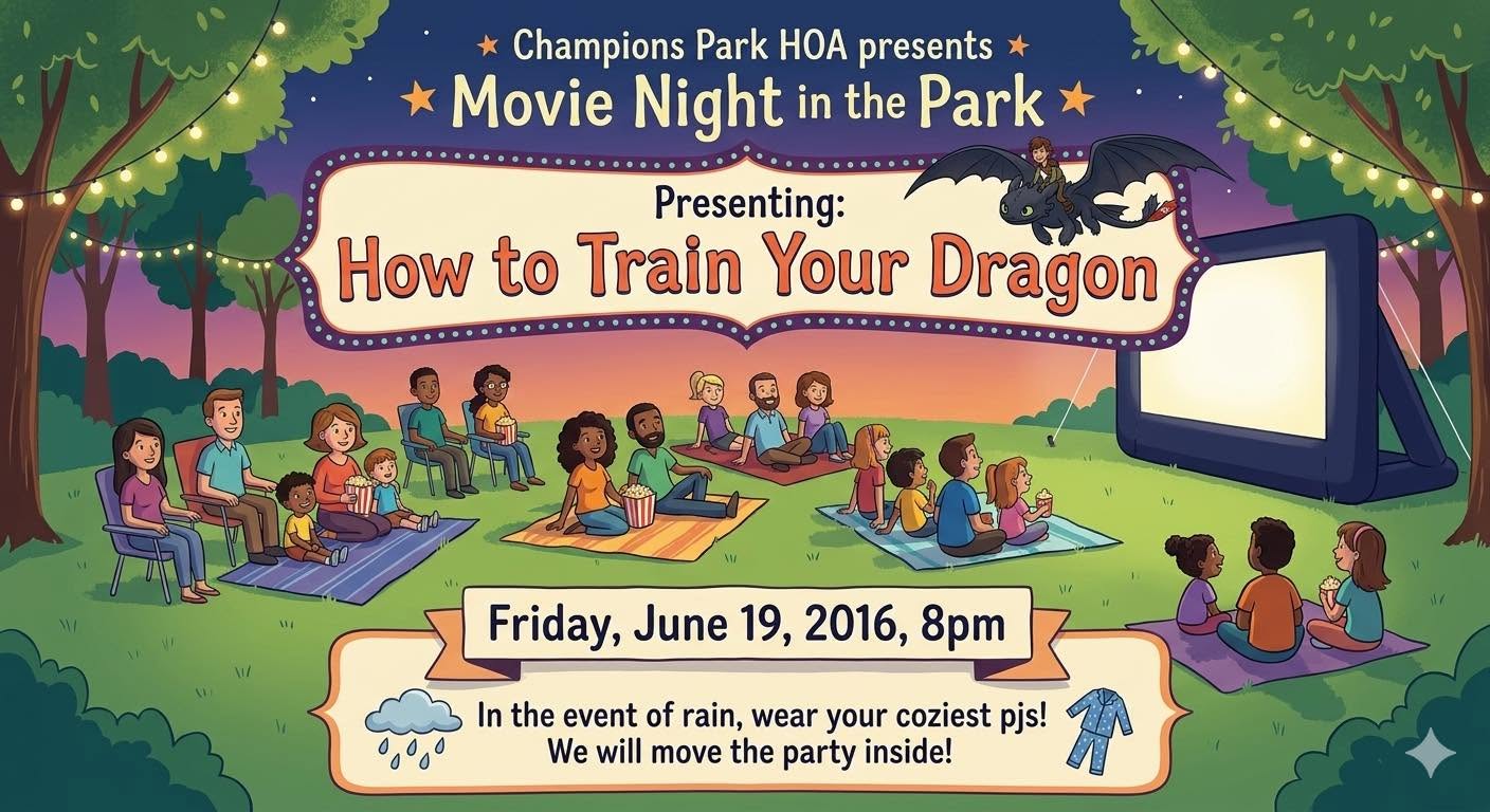 Champions Park Movie Night Returns Friday With Family Fun, Community Connection and a Pajama Party Backup Plan