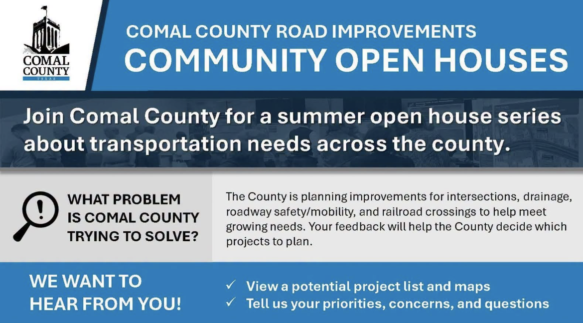 Comal County Wants Your Input on Future Road Improvements: Four Community Open Houses Still Ahead This Summer