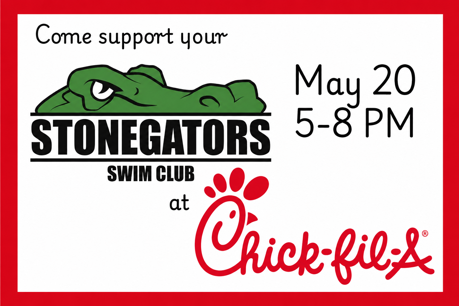 StoneGators Spirit Night at Chick-fil-A Gives Stone Gate Families a Fun Way to Support Summer Swim Season