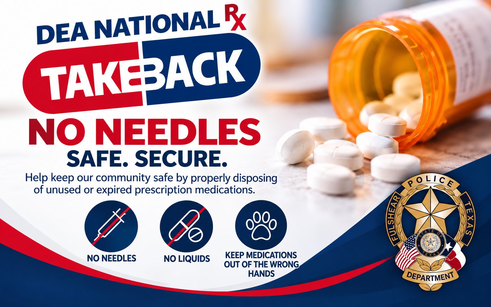 Fulshear Police to Host Free DEA National Prescription Drug Take Back Day on October 24, Helping Families Safely Dispose of Unused Medications