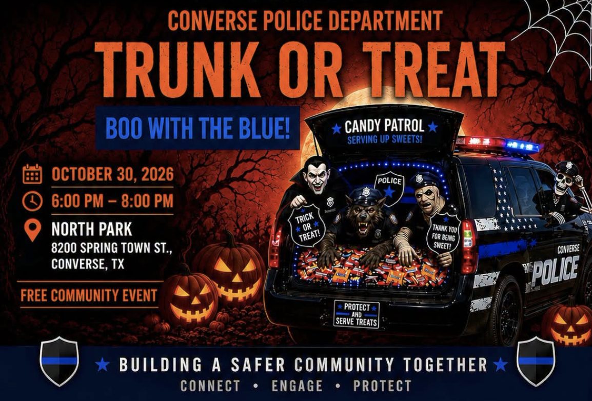 Converse Police Department Hosting Free Trunk or Treat at North Park on October 30