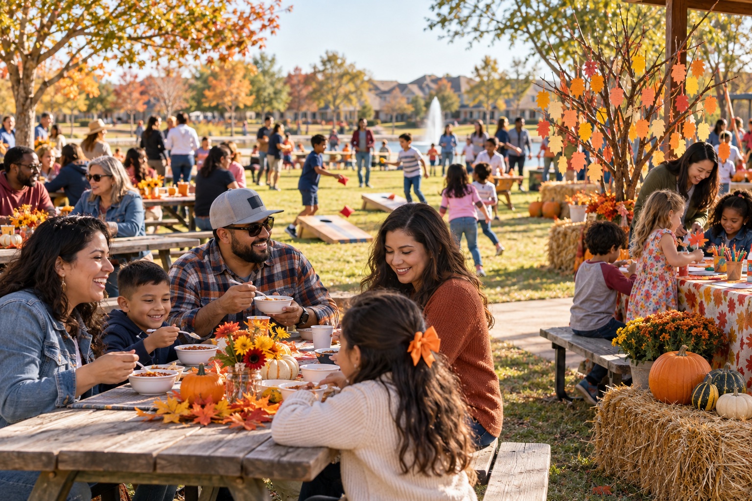 Illustration of an outdoor fall neighborhood festival