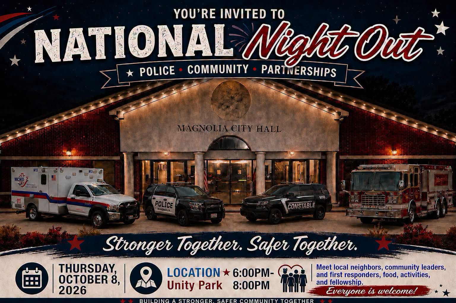 Magnolia’s National Night Out 2026 Adds First Responders, Free Food, Touch-a-Truck Fun and More at Unity Park